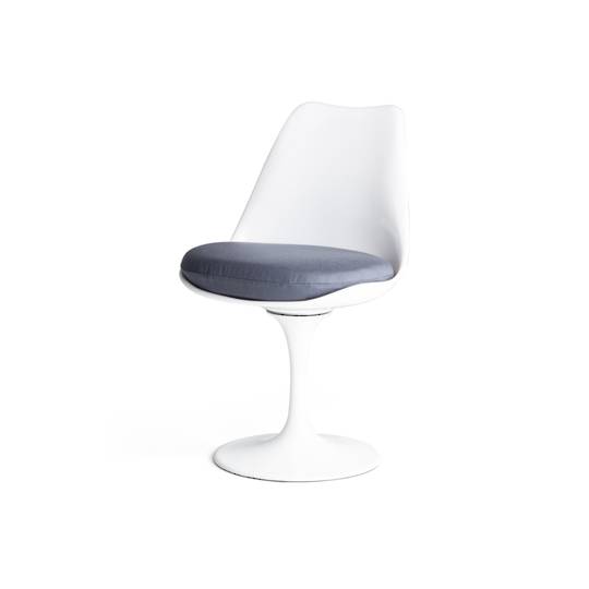 Tulip Gloss White Dining Chair Grey Fabric Seat